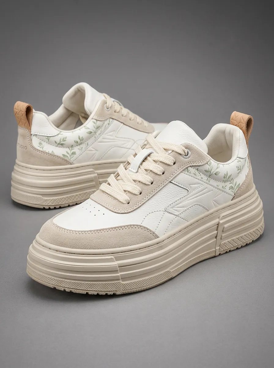 Men's Fresh Botanical Leaf Pattern Patterned Retro Skate Shoes