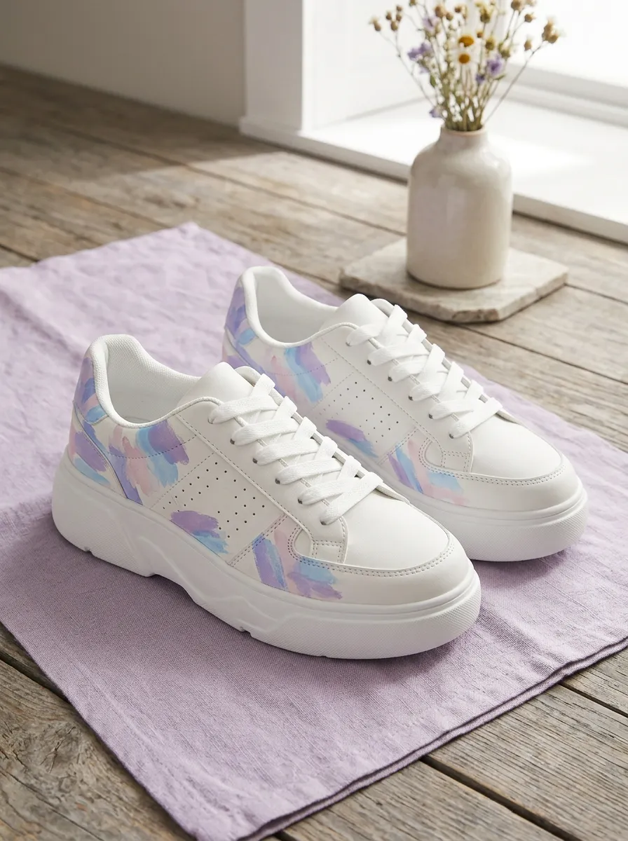 Women's Everyday Pastel Watercolor Abstract Skate Shoes