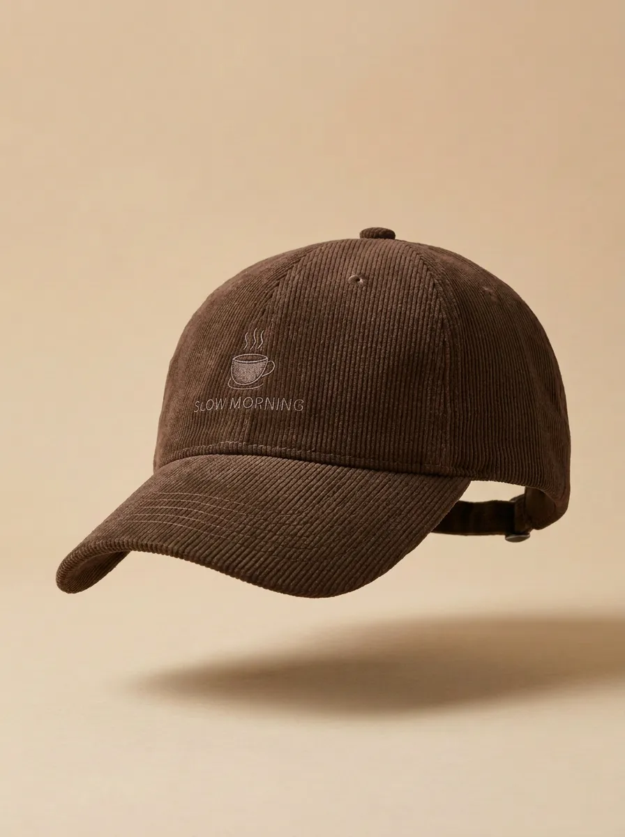 Coffee-Lover Slow-Morning Corduroy Embroidered Unisex Baseball Cap