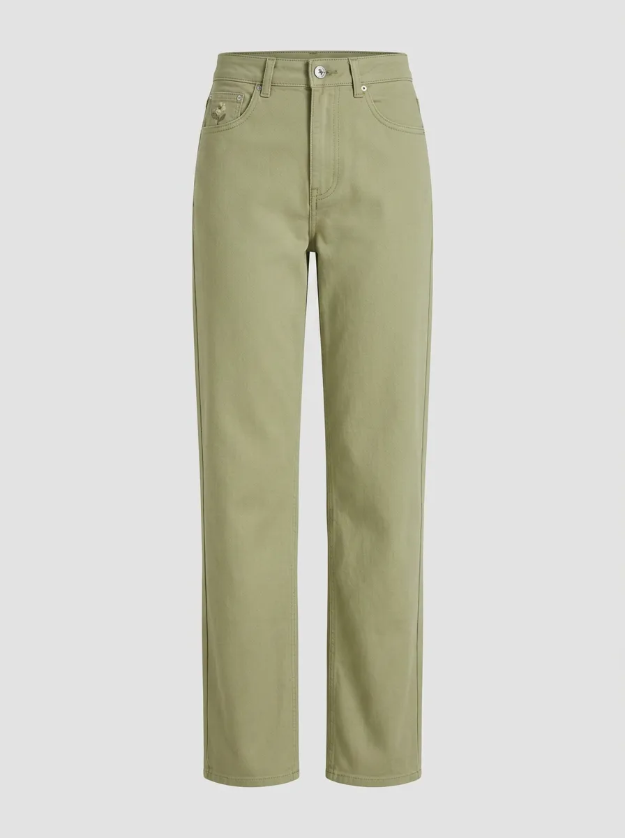 Women's Refined Everyday Floral Embroidered Mid Rise Straight Leg Pants