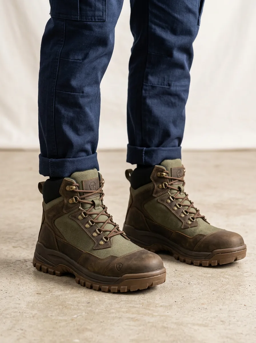 Unisex Waterproof Leather Canvas Tactical Work Boots