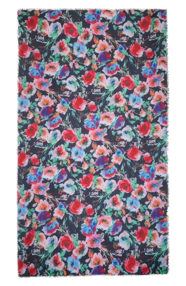 Floral Print Fringe Scarf