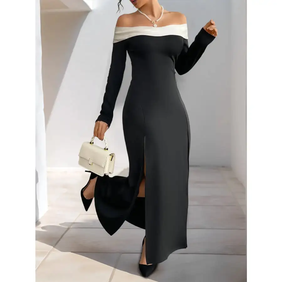Side Slit Off Shoulder Maxi Dress