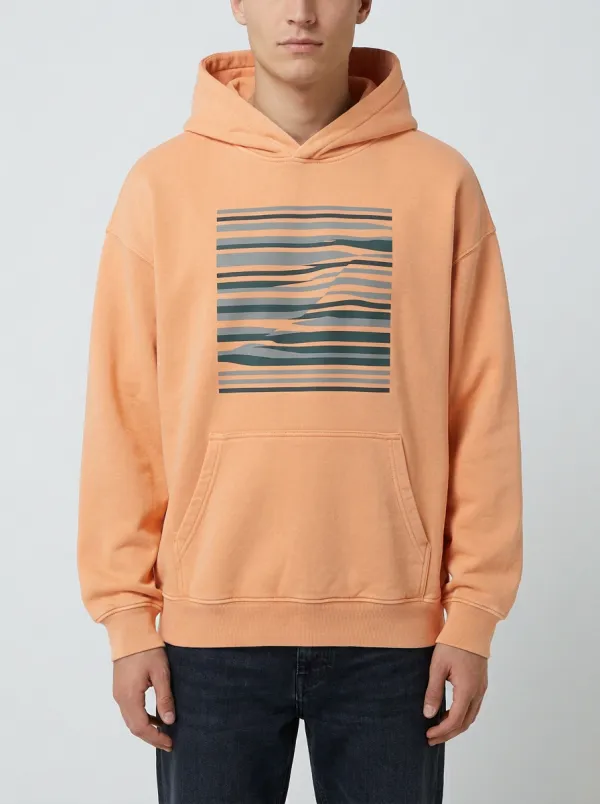 Men's Abstract Minimalist Wavy Stripe Print Hoodie