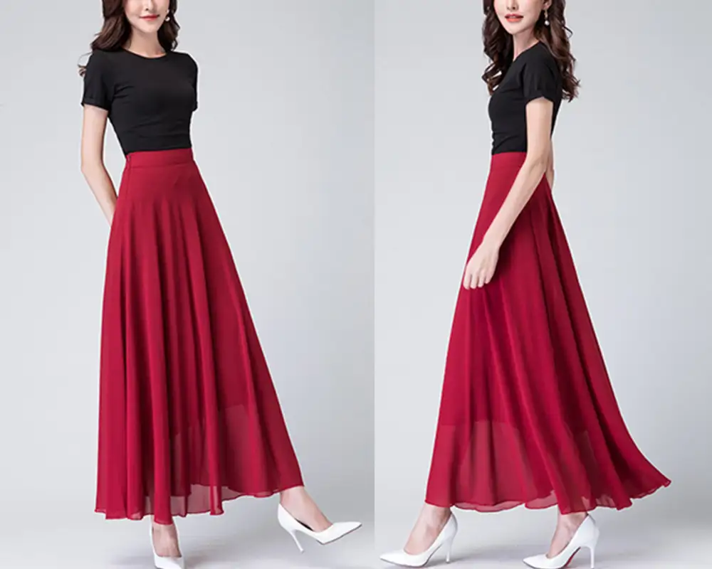 Everyday Elastic Waist Chiffon A Line Maxi Skirt