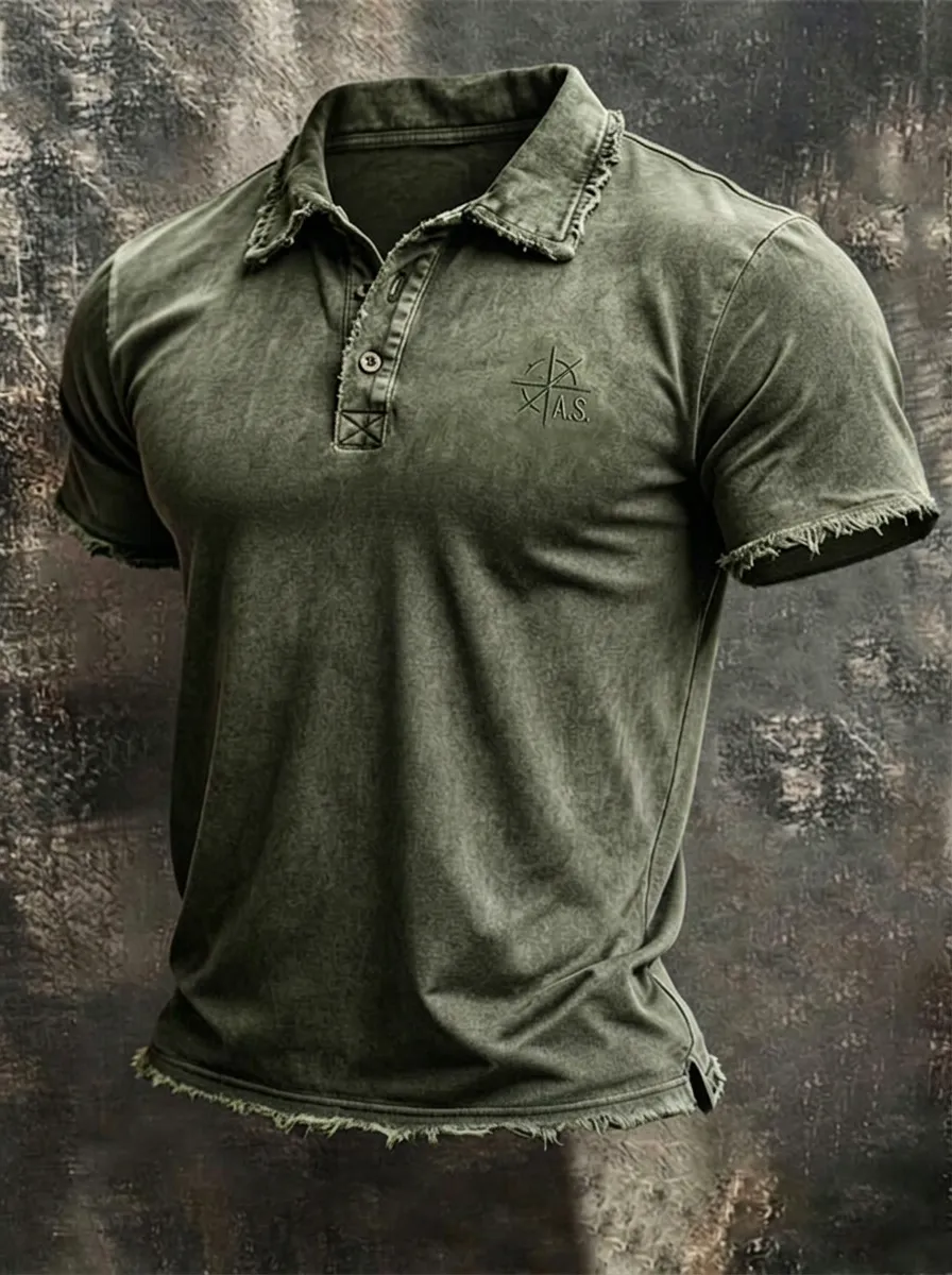 Compass-Detail -Detail Vintage-Inspired Men's Polo Shirt