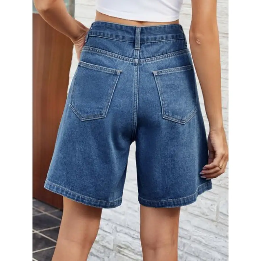 Classic High Waist Denim Shorts with Pockets