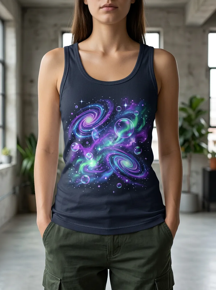 Women's Space Lover Galaxy Bubbles Printed Tank Top
