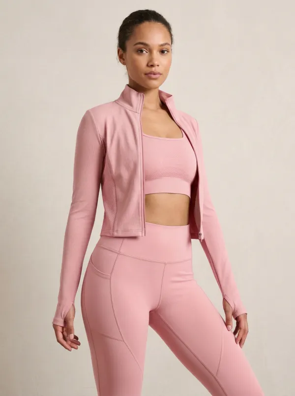 Urban Ribbed Texture Seamless Design Shape Women's Three Piece Activewear Set