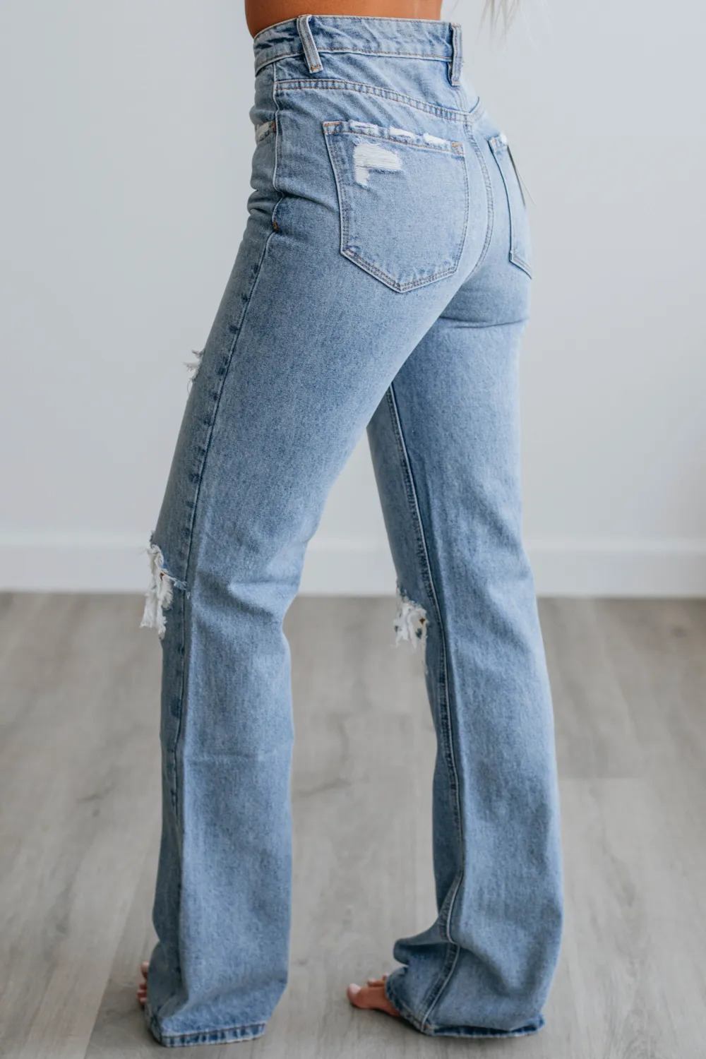 Distressed High Rise Flare Jeans