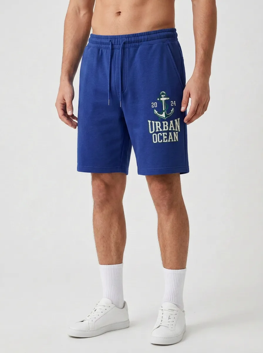 Men's Wave Anchor Drawstring Printed Sweat Shorts