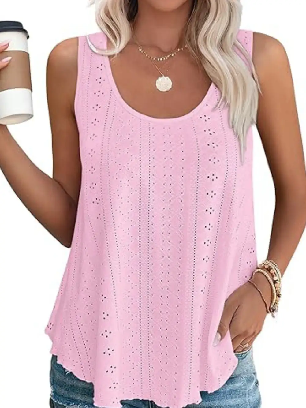 Eyelet Scoop Neck Tank