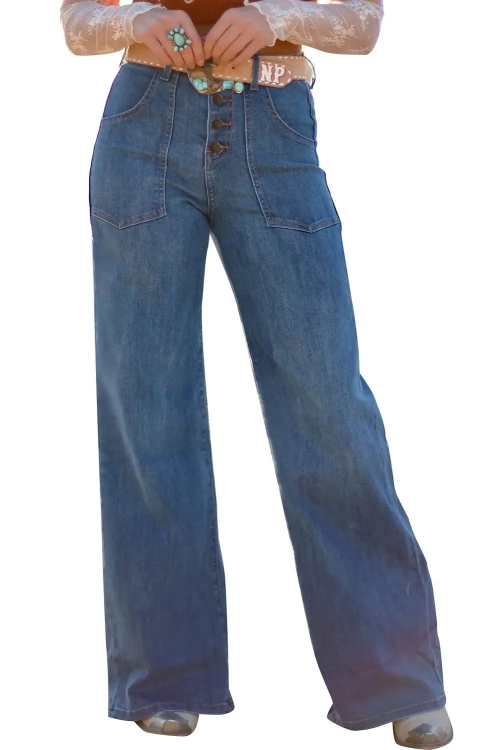 High Waist Wide Leg Pocketed Casual Jeans