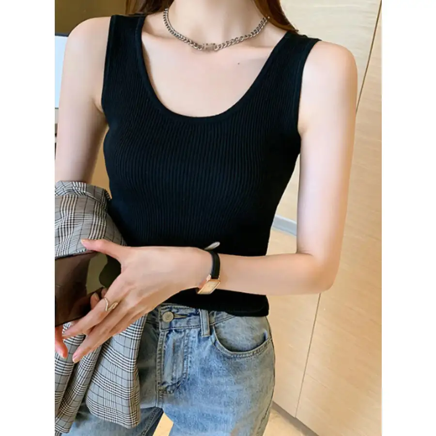 Plus Size Ribbed Scoop Neck Tank