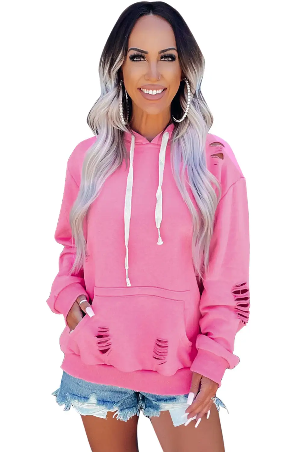Shabby Distressed Drawstring Hoodie