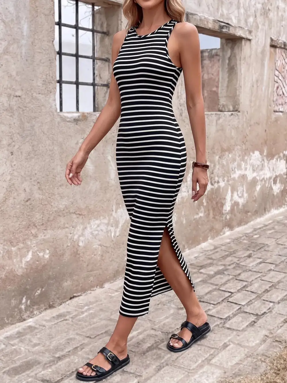 Sleeveless Midi Dress with Side Slit