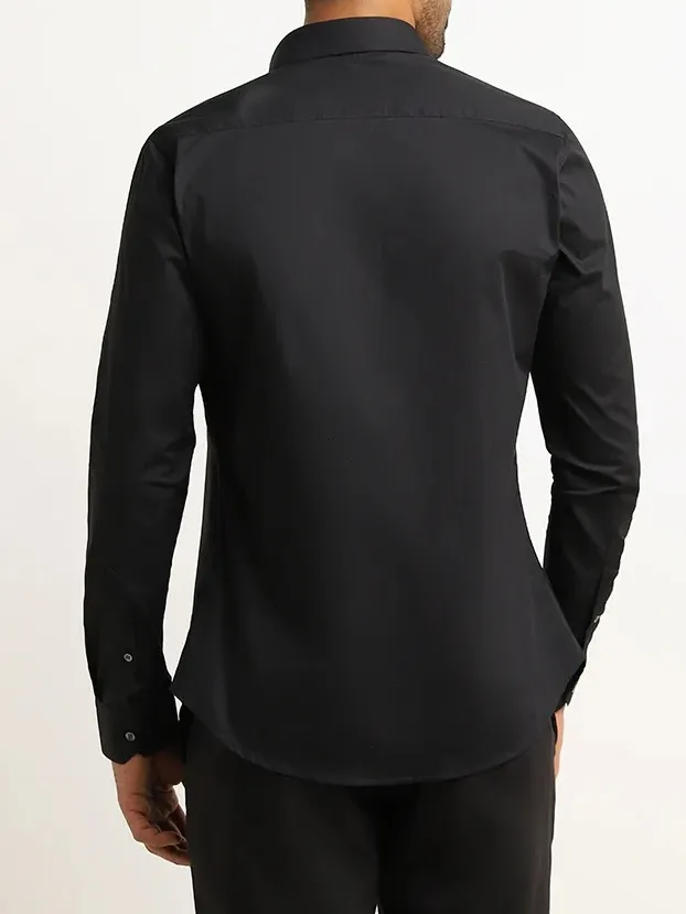 Man's Formals Black Cotton-Blend Ultra Loose Shirt