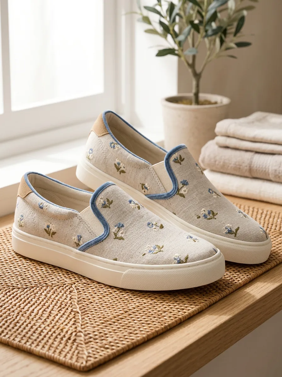 Women's Floral Lover Blue Flower Printed Slip-on Shoes