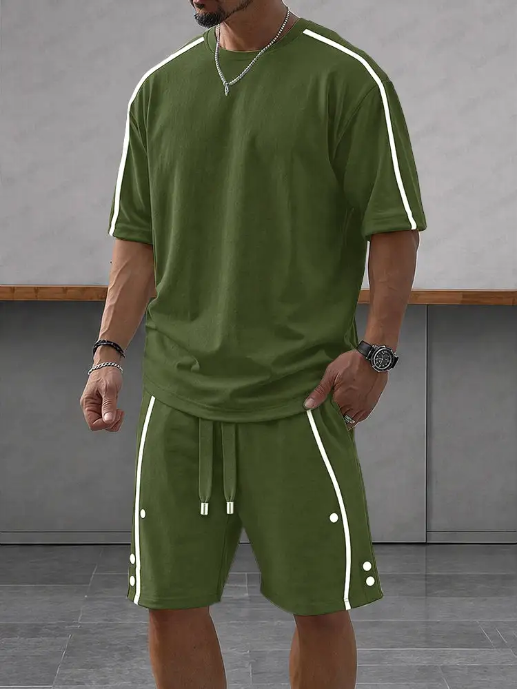 Casual Loose Contrasct Color Line Sports Set