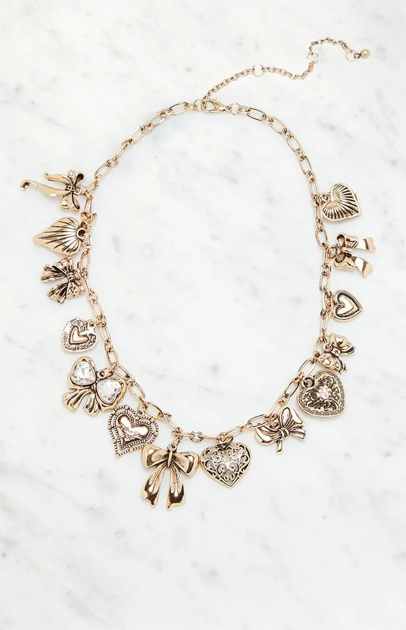 LA Hearts Heart Bow Charm Necklace