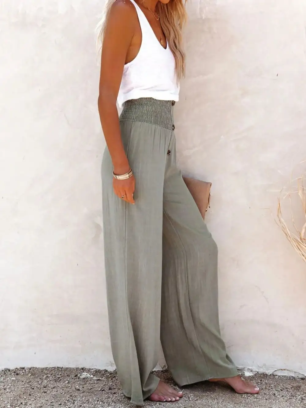 Wide Leg High Waist Textured Versatile Pants