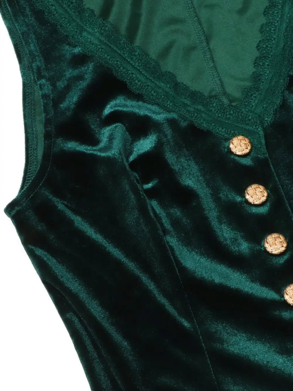 Velvet Lace Trim Button-Down Vest