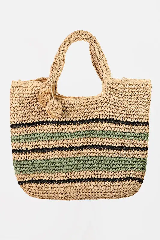 Refined Striped Straw Tote Bag