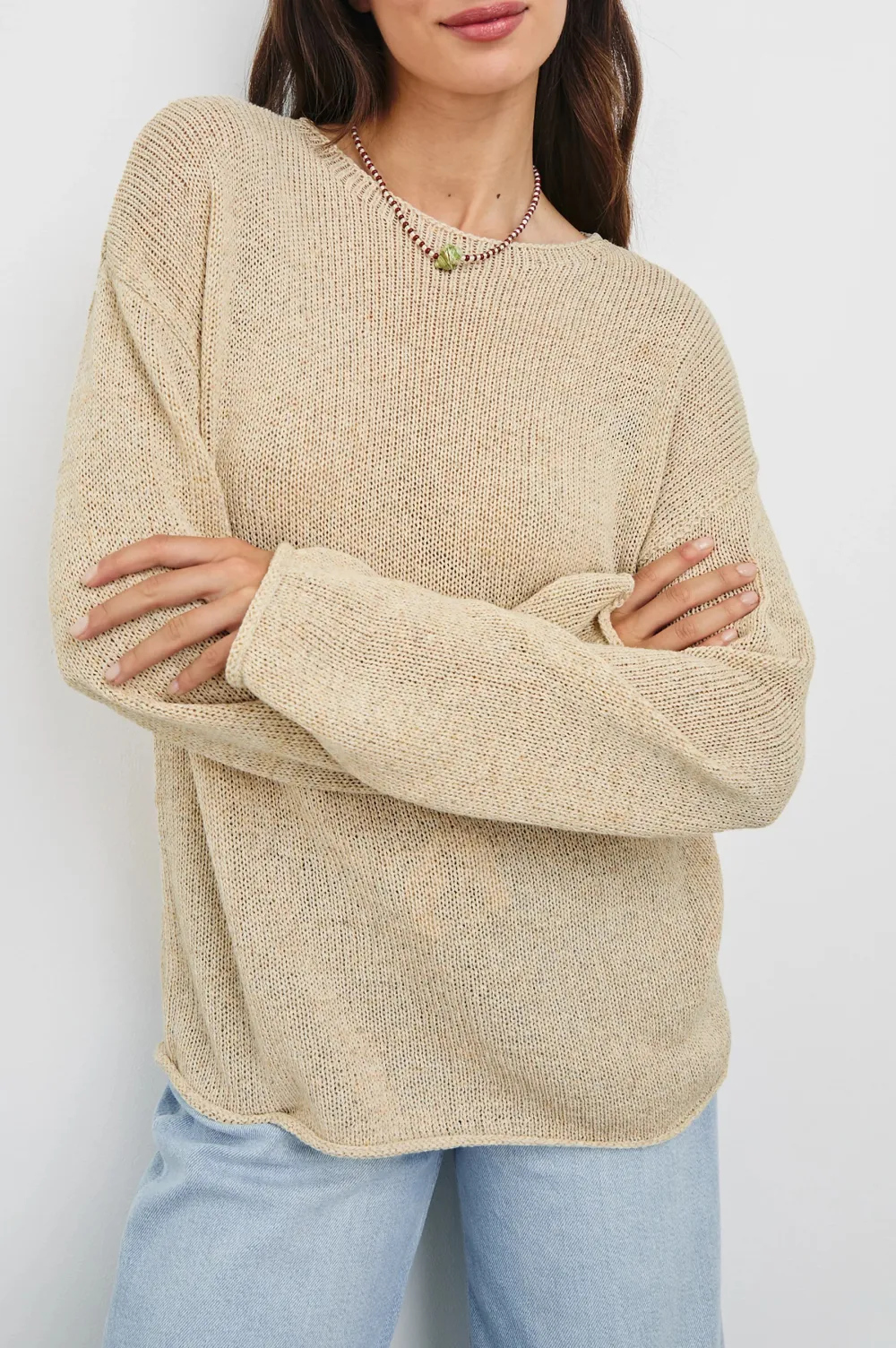 Cotton And Linen Blended Lightweight Women's Knit Sweater