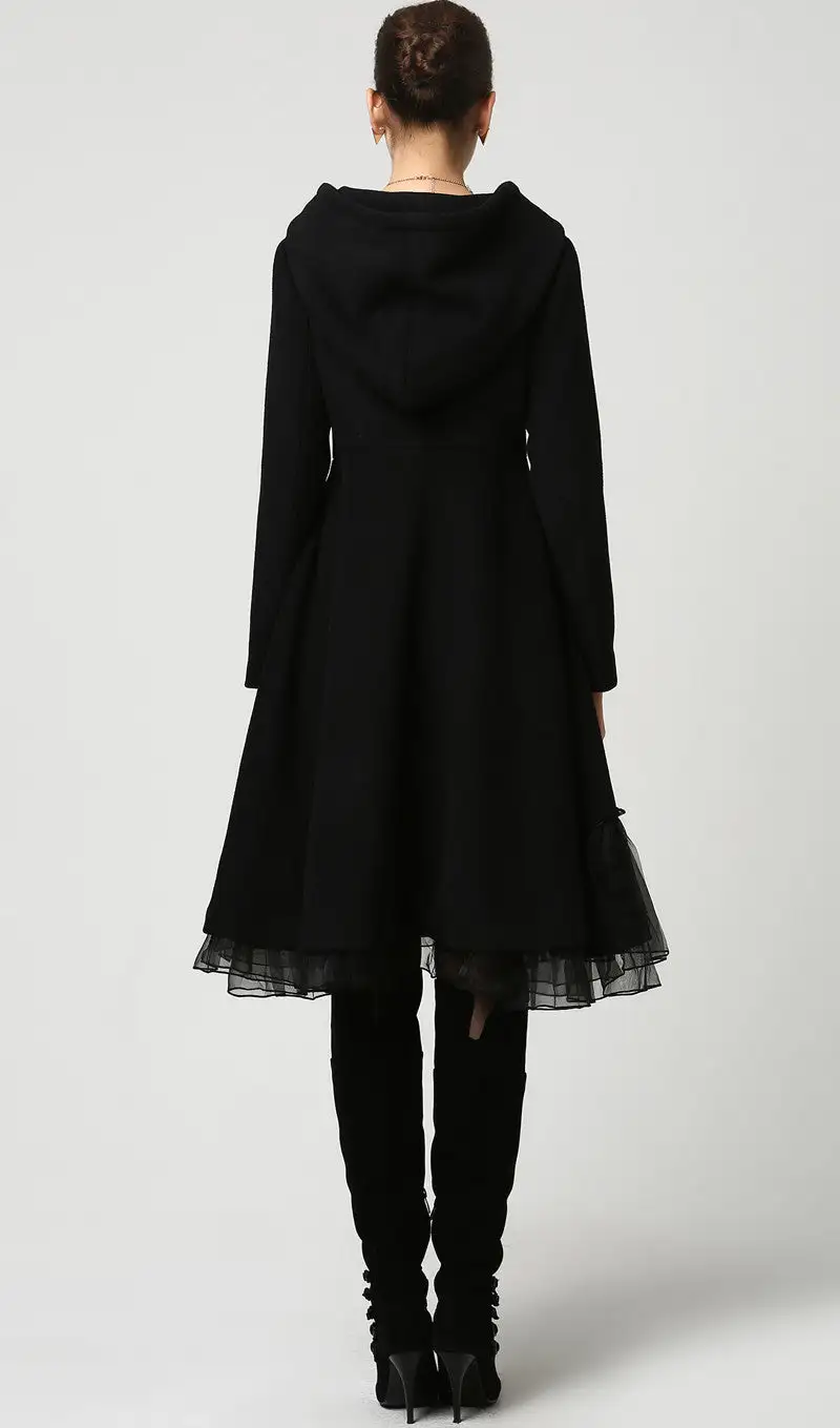 Refined Wool Blend Oversized Hooded Button Front Coat