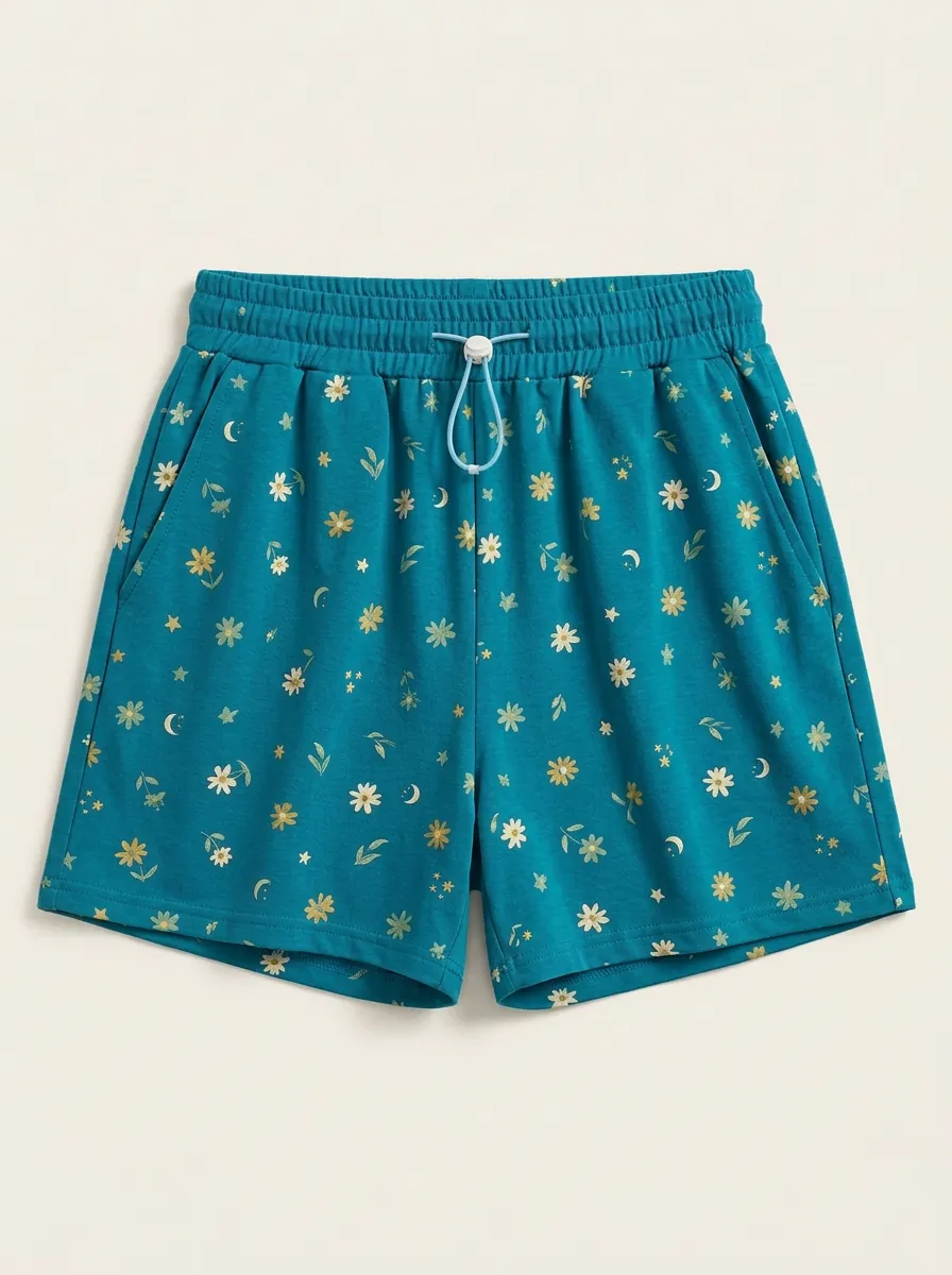 Women's Floral Celestial Drawstring Lounge Shorts