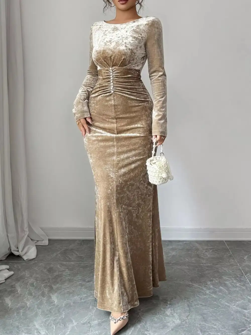 Velvet Ruched Maxi Dress