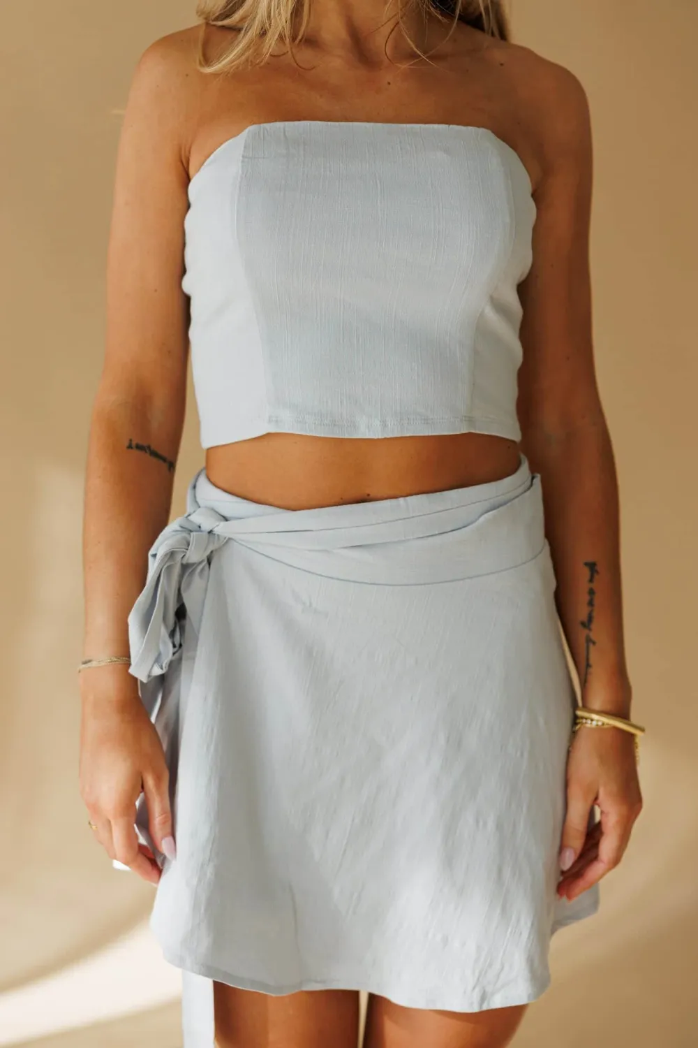 Linen Bow Detail Wrap Skirt