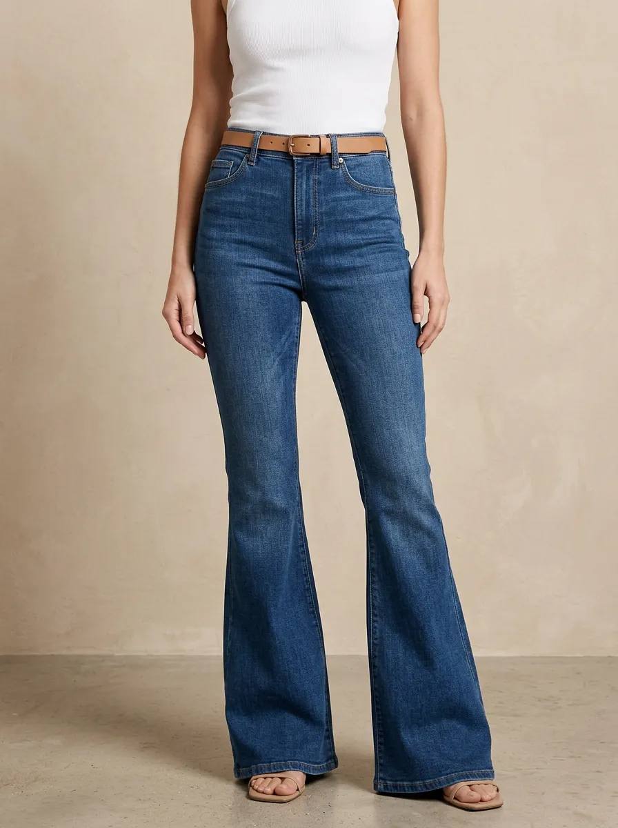 Minimal Contrast Stitch High Rise Flare Jeans
