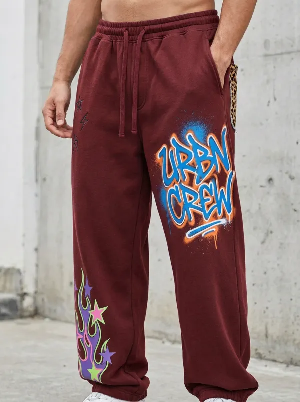 Men's Streetwear Urban Crew Graffiti Flame Star Printed Sweatpants