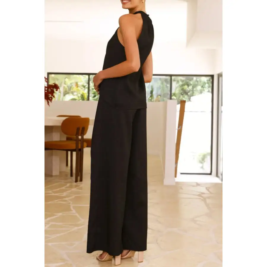 Halter Neck Top and Wide Leg Pants Set
