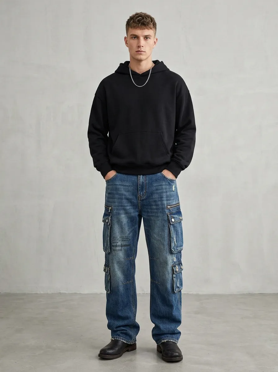 Men's Streetwear Distressed Graphic Cargo Jeans