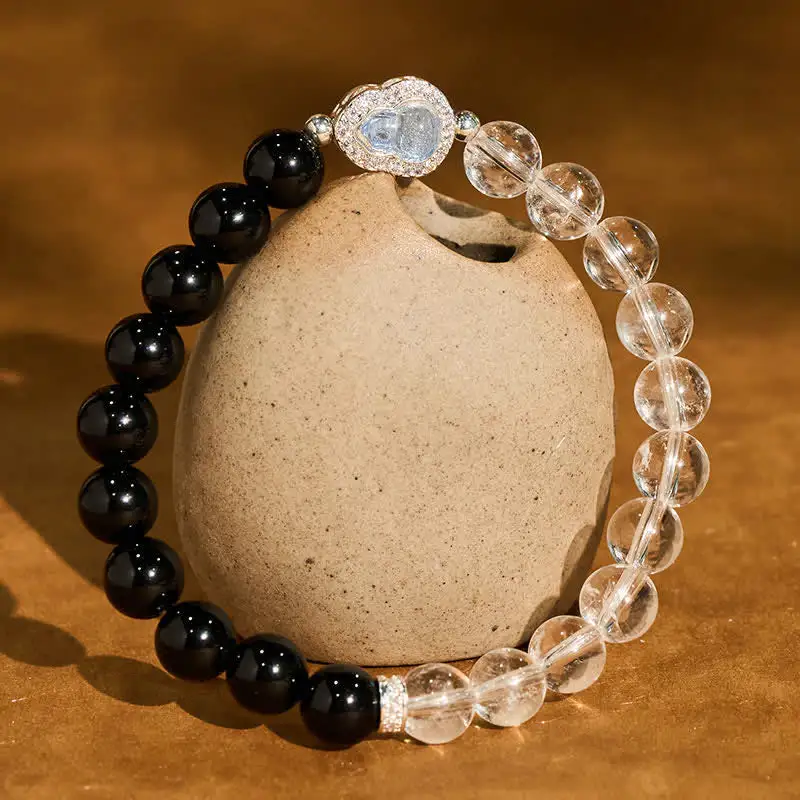 Clear Quartz Obsidian Gourd Bracelet