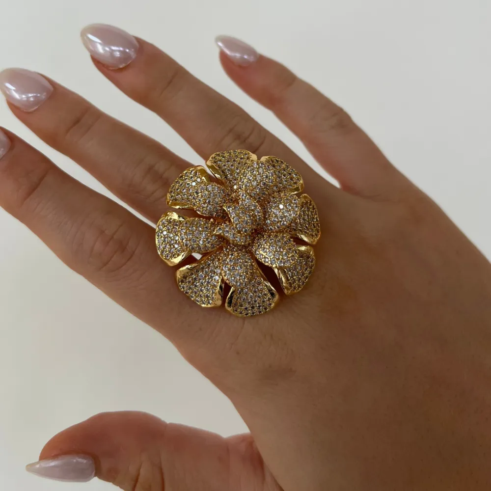 Flower Crystal Accent Statement Ring
