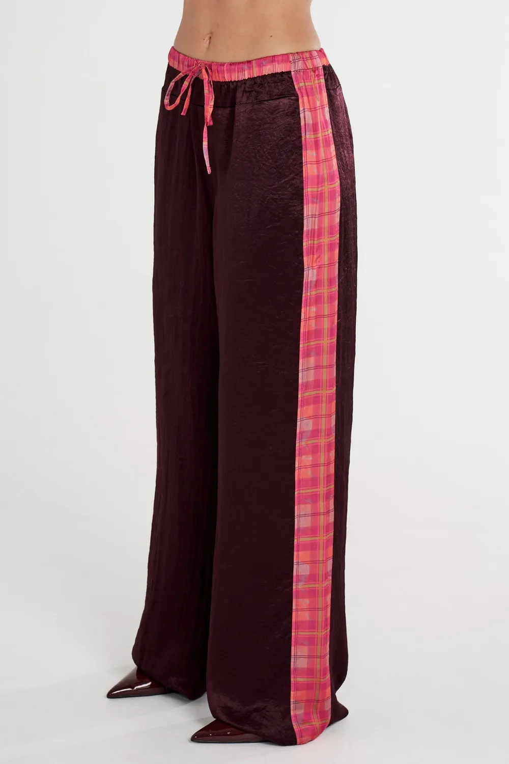 Simple Commuting Loose Plaid Drawstring Pants