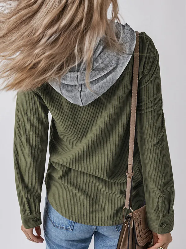 Buttoned Lapel Knit Pocketed Knit Jacket