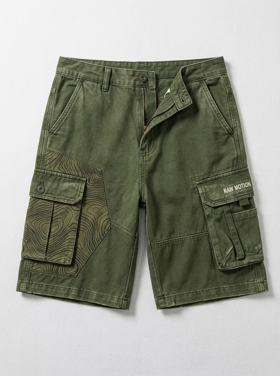 Tactical-Inspired Cargo Topographic Graphic Men's Cargo Shorts