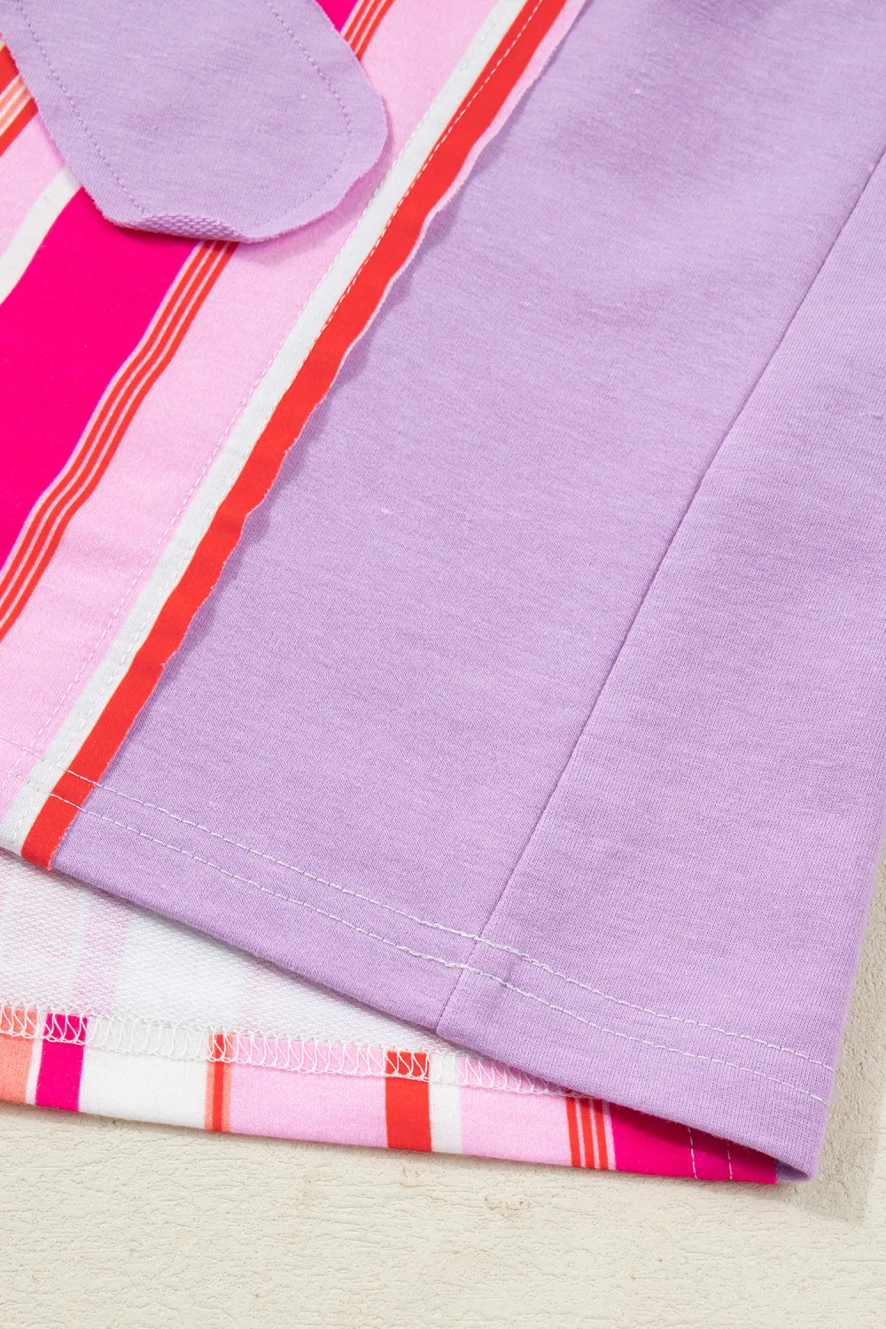 Pink Striped Block Flower Patched Top