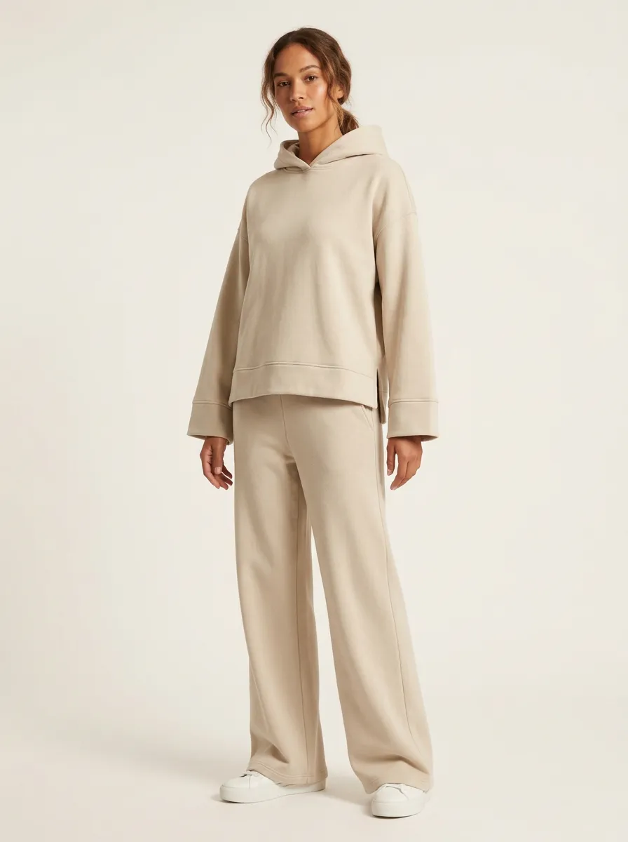 Women's Drop-Shoulder Hooded Pullover and Wide-Leg Trouser Set