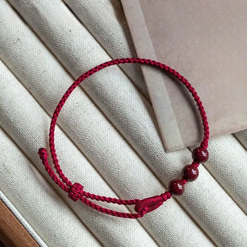 Handmade Cinnabar Beads Braided Rope Bracelet