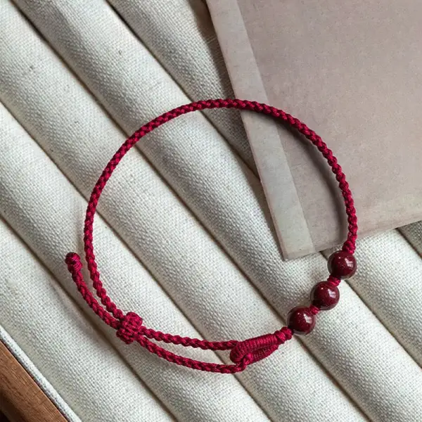 Handmade Cinnabar Beads Braided Rope Bracelet