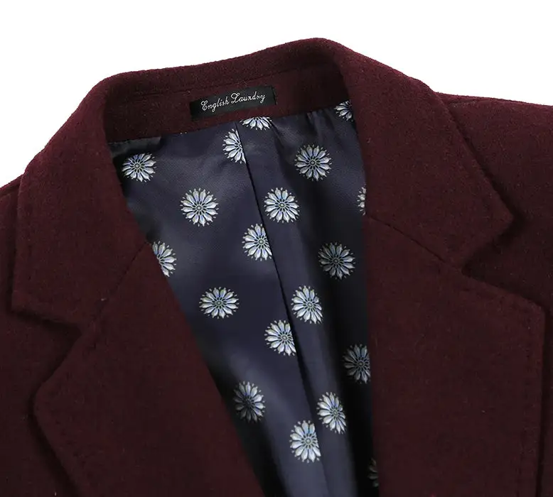 Burgundy Slim Fit Wool Notch Lapel Long Sleeve Overcoat