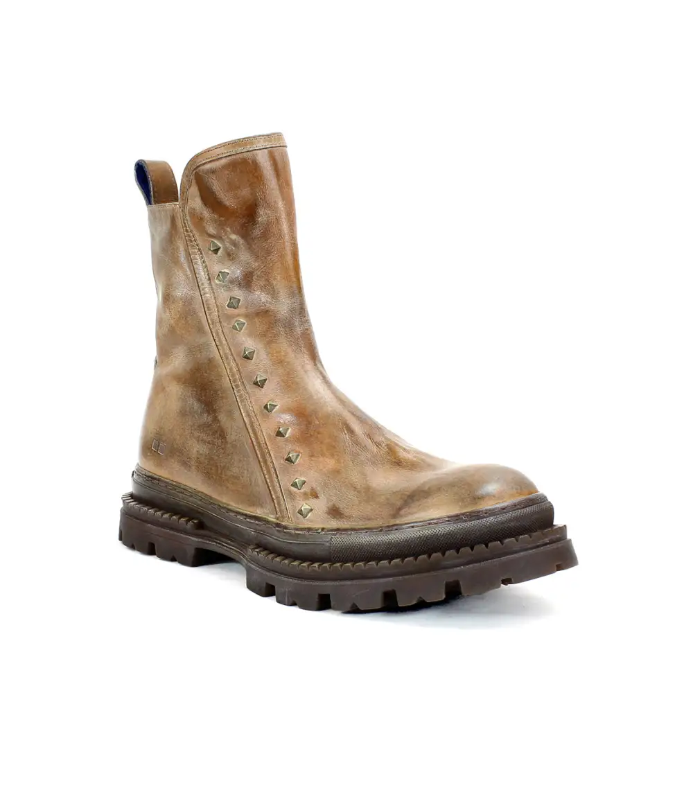 Lug Sole Side Zip Studded Leather Knee High Boots