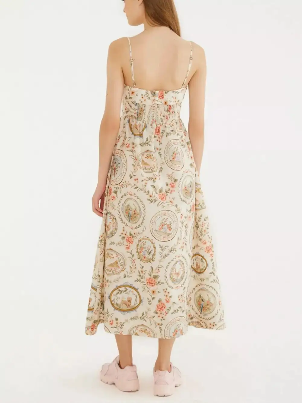 Relaxed Print Spaghetti Strap Midi Dress