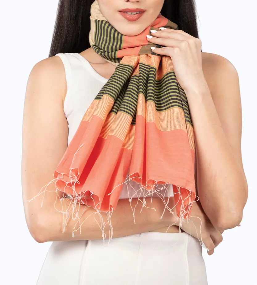 Fine Stripe Cotton Silk Scarf