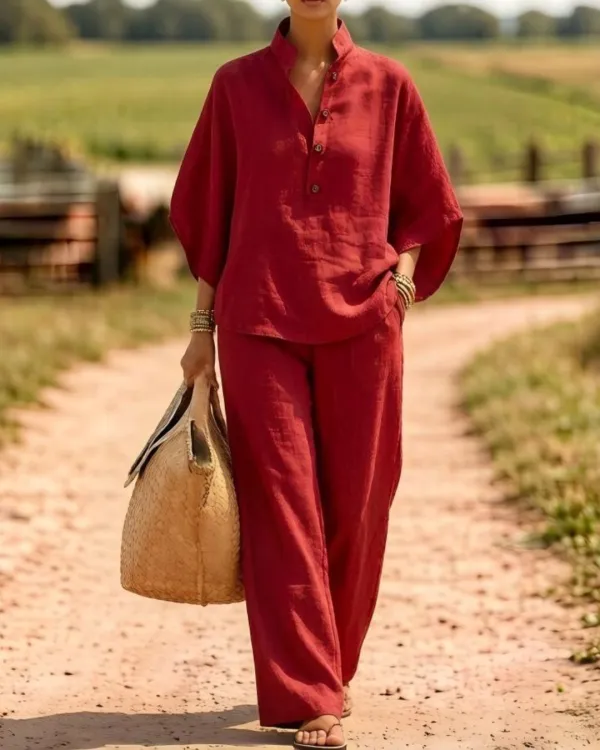 Batwing Sleeve Two-Piece Set Wide Leg Pants Coastal Chic Outfit